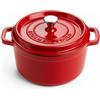 XSQUO Useful Tech Pentola in Ghisa Smaltata per Induzione con Coperchio Pane Arrosti Stufati | Casseruola Cocotte 22cm Antiaderente Forno Gas Vetroceramica Cottura Lenta Cucina Facile - Rosso