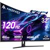 Amzfast Monitor Gaming Curvo 32 120Hz, UHD 3840x2160p, VA Schermo, 130% sRGB, 95% DCI-P3, HDR10, 1ms MPRT, Adaptive Sync, Altoparlanti Integrati, PIP/PBP, HDMI 2.1 & DP 1.4, VESA 75x75mm, AMZG32C3U