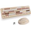 SOLIDEE Tastiera e Mouse Wireless,Tastiera Meccanica Stile Macchina da Scrivere Retrò,Tastiera QWERTY US 104 Tasti con Tastierino Numerico,Tasti Rotondi,Connessione 2,4GHz(Multicolor Milk Tea)