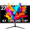 Gawfolk Monitor PC da 27 pollici 4K, Monitor per computer UHD 3840 x 2160p 60HZ con schermo VA per casa e ufficio, supporto HDMI 2.0, DP 1.4 (nero), VESA 75 x 75 mm