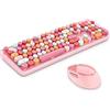 SOLIDEE Tastiera e Mouse Wireless,Tastiera Meccanica Stile Macchina da Scrivere Retrò,Tastiera QWERTY US 104 Tasti con Tastierino Numerico,Tasti Rotondi,Connessione 2,4GHz(Multicolor Pink)