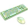 SOLIDEE Tastiera e Mouse Wireless,Tastiera Meccanica Stile Macchina da Scrivere Retrò,Tastiera QWERTY US 104 Tasti con Tastierino Numerico,Tasti Rotondi,Connessione 2,4GHz(Multicolor Green)