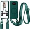 xinyunew Cover per Xiaomi Poco X3 NFC/X3 Pro/X3 Custodia con Cordino,Verde | [Compatibile con MagSafe ] Custodia con Regolabile Laccio Collana Tracolla, Ultra Sottile Silicone Antiurto AntiGraffio Case