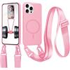 xinyunew Cover per iPhone 12 Pro Max(6.7) Custodia con Cordino,Rosa | [Compatibile con MagSafe ] Custodia con Regolabile Laccio Collana Tracolla, Ultra Sottile Silicone Antiurto AntiGraffio Case