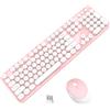 SOLIDEE Tastiera e Mouse Wireless,Tastiera Meccanica Stile Macchina da Scrivere Retrò,Tastiera QWERTY US 104 Tasti con Tastierino Numerico,Tasti Rotondi,Connessione 2,4GHz(White Pink)