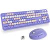 SOLIDEE Tastiera e Mouse Wireless,Tastiera Meccanica Stile Macchina da Scrivere Retrò,Tastiera QWERTY US 104 Tasti con Tastierino Numerico,Tasti Rotondi,Connessione 2,4GHz(Multicolor Purple)