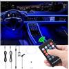 QAUBEN Kit di illuminazione ambientale dell'interno auto Multicolore RGB 3m Fibra ottica 8 colori Funzione di memoria della musica attiva Telecomando RF senza fili Luce dell'atmosfera dell'auto DC 12V