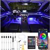 QAUBEN Automobile Interno Illuminazione Ambiente Fibra Ottica RGB 64 Colori Musica Automobile Footwell Kit di illuminazione con accendino e microfono App, 12-24V 6m