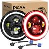 PICAA 2 PZ Faro LED per Moto da 7 pollici con DRL Bianco Angel Eye Indicatore Rossa Compatibile con Wrangler JK TJ CJ LJ Davidson Electra Glide Street Glide Fat Boy Road King Heritage Softail