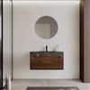 DEGHI Mobile bagno sospeso 90 cm 1 cassetto rovere deciso con lavabo alto effetto marmo dolomite striato - Deck