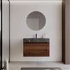 DEGHI Mobile bagno sospeso 90 cm 2 cassetti rovere deciso con lavabo alto effetto marmo dolomite striato - Deck