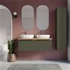 DEGHI Mobile bagno sospeso 120 cm verde selva effetto cannettato con top rovere gold con specchio - Lameck