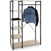 DEGHI Appendiabiti 100x170h cm in acciaio nero con ripiani effetto rovere naturale - Emyl