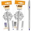 BIC Cristal Re'New, Penne a Sfera Ricaricabile in Metallo, Colore Blu e Nero, 2 Penne + 4 Ricariche, Penne da Regalo, Scuola e Ufficio