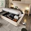 Wyibwy Letto imbottito 180 x 200 com,con comodino,letto matrimoniale con luce di lettura e ricarica USB Type-C, letto contenitore con doghe in legno e metallo,tessuto di lino,Beige