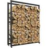 Outsunny Scaffale Portalegna Esterno Interno Ruote 120x32x151cm Nero | Legnaia in Metallo Rinforzato, Area da 0.43m³