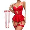 Lilosy Set di Lingerie da Donna (Confezione da 3) | Perizoma push up trasparente, taglie forti, curve, esotico, in pizzo, per feste, Halloween, Natale, San Valentino, sposa