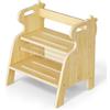 Lubirayi Sgabello a Gradini in Legno, Sgabello a 2 Gradini Regolabile | Sgabelli a Gradini per Bambini con Scanalatura Antiscivolo di Sicurezza e Maniglie per Cucina, Camera da Letto