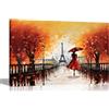 Artley Prints - Calma della pioggia a Parigi arancione tela immagini per parete in soggiorno, camera da letto, corridoio, stampa astratta città 40 x 30 cm (16 x 12 pollici) A3