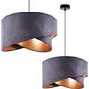 Light Home LH Light-Home Milano Lampadario a Sospensione - Lampadario Industriale per Soggiorno Camera da Letto e Cucina - Lampade a Sospensione in Metallo e con Paralume di Velluto - Grigio scuro e Oro