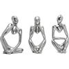 GOPERFUMME 3pcs Pensatore Statuetta, Scultura Decorativa Moderna Resina, Ornamenti Statua Astratta, Resinoso Pensiero Design Casa, Statuette Figurine Decorazione, Moderni Soprammobili Scultura (Argento)