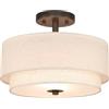 XiNBEi Lighting Lampada da Soffitto Incassata Moderna 32cm Bronzo Scuro | Lampadario Doppio Tamburo 2 Luci, Paralume Tessuto Lino, Diffusore Vetro Smerigliato, Lampada da Soffitto Soggiorno