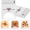 YESAH 100 sacchetti per biscotti con fiocco, autoadesivi, 10 x 10 + 3 cm | Sacchetti di plastica trasparente per biscotti, confezione dolce richiudibile per panetteria, bomboniera
