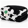 Home Tresor Coperta Plaid Pile Invernale Divano Singola Matrimoniale Morbida Calda Scaldotto Confortevole Finta Pelliccia Pelosa Retro Agnellato Sherpa - MUCCA Nera, Singolo 150x200 cm