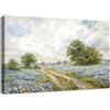 HALFLEMART Stampa su tela Con Cornice Campo di Fiori Selvatici Blu Pittura Paesaggio di Campagna Quadri su tela Poster Natura Rustica Quadri Moderni Soggiorno Camera da Letto Casale Stampe da Parete 40x60cm