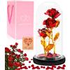 Kureny Rosa eterna in bicchiere, regalo di compleanno per donne,festa della mamma | la bella e la bestia a LED con cupola di vetro, rose, regalo di compleanno per donne