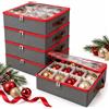 Relaxdays Scatole Portapalline di Natale, Grigio e Rosso | Set da 4, 64 Palline, HxLxP 9x33x33 cm, Poliestere e Cartone