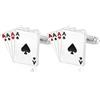 Ticome Gemelli da casinò in argento con carte da gioco da poker, carte da gioco da casinò da poker, accessori di design degli assi, gemelli classici da uomo in metallo per abbigliamento casual da uomo