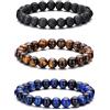 Hipwope 3-4Pcs Set di bracciali con perline da uomo - Bracciali elastici 8mm con perline occhio di tigre per uomini donne regalo
