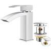 FORIOUS Rubinetto Lavabo Cromo, Miscelatore a Cascata Monocomando | Beccuccio da 100 MM, con Scarico Pop-up, Bocca a Griglia, Risparmio Idrico