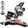 DOVAMAN Troncatrice Radiale per Legno e Metallo, 2000W, Ø 255 mm,2 Velocità | 3 Lame TCT, Taglio Max 340 x 90 mm, Angolo 0-45°, Guida Laser, 9 Posizioni, per Legno, PVC, Alluminio e Metalli