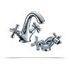 DOTTOR BAGNO SHOP Set 2 rubinetti bagno con manopole lavabo e bidet, coppia di rubinetteria con manopola a croce, in ottone cromato, stile tradizionale Vittoriano completi di piletta e flessibili