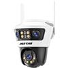 Jortan Tech JORTAN 6 - Telecamera di sicurezza intelligente WiFi - Doppia lente con tracciamento automatico, rilevamento IA, visione panoramica e cloud storage