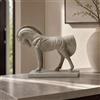 Figurina di Cavallo Finitura Bianca Antica Dettagli Scolpiti Scultura di Cavallo