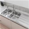 GROHE K500 Lavello da cucina doppio in acciaio inox con scolapiatti 1160 x 500 mm e rubinetto da cucina GROHE Start QuickFix cromo da 310 mm, area di rotazione di 150° con raccordi da 3/8 di pollice