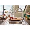 GROHE K200 Lavello da cucina in acciaio inox 1,5 vasche con gocciolatoio 965 x 500 mm e miscelatore da cucina GROHE BauLoop cromo con bocca alta più tagliere in legno rovere da 450 mm