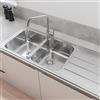 GROHE K500 Lavello da cucina doppio in acciaio inox con scolapiatti 1160 x 500 mm e rubinetto da cucina GROHE Start QuickFix Supersteel, area girevole a 150°