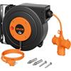 VEVOR Avvolgicavo Elettrico Cavo Retrattile 15 m Bobina da Parete Soffitto | Autoavvolgente, Protezione contro Surriscaldamento, Staffa Orientabile 180°, Alloggiamento in PP, Cavo Retrattile 1,5 mm²