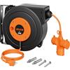 VEVOR Avvolgicavo Elettrico Cavo Retrattile 20m Bobina da Parete Girevole | Autoavvolgente, Protezione contro Surriscaldamento, Staffa Orientabile 180°, Connettore a 3 Spine, Cavo Retrattile 1,5 mm²