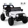 FANTASK Auto elettrica per bambini, colore bianco | Auto elettrica per bambini con telecomando, musica, storie, luci LED e sospensioni, 12 V, sospensioni a 4 ruote e cintura di
