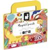 Janod, Magneti'Puzzles Dinosauri, Puzzle Magnetico Bambini da 24 Pezzi | Valigetta Portatile con Tasche Laterali e Sfondo Modello, Cartone FSC, Da 3 Anni, Motricità Fine e Osservazione