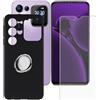 BUNALFaa Custodia per Oukitel C68 Plus (7.2) + Vetro Temperato, Cover Morbido Nero Silicone Case Bumper Protettiva con Anello Supporto per Telefono Pegolabile a 360°