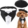 JBUYIAN Set di 2 pezzi, costume per cani, nero, papillon e cappello per cani, beret, abbigliamento formale, per matrimoni, feste, compleanni e uso quotidiano