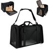Windfromort Borsa da Trasporto per Gatto Cane - 45x30x30cm Borsa Traspirante e Leggera per Viaggi e Auto, Adatto fino a 6KG, Trasportino per Gatto Pieghevole con Tracolla Regolabile e Cuscino Morbido (Nero)
