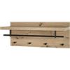 HAKU Appendiabiti da parete rovere chiaro MDF metallo nero barra appendiabiti con 4 ganci asta appendiabiti e ripiano portacappelli Dim.: L 75 cm x A 30 cm x P 26 cm Stile: Modern