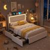 KOOPMAD Letto singolo 90 x 200 con illuminazione a LED e USB, letto per bambini 90 x 200 con 2 cassetti,letti imbottiti con testiera del letto,telaio di letti imbottiti con rete a doghe, velluto
